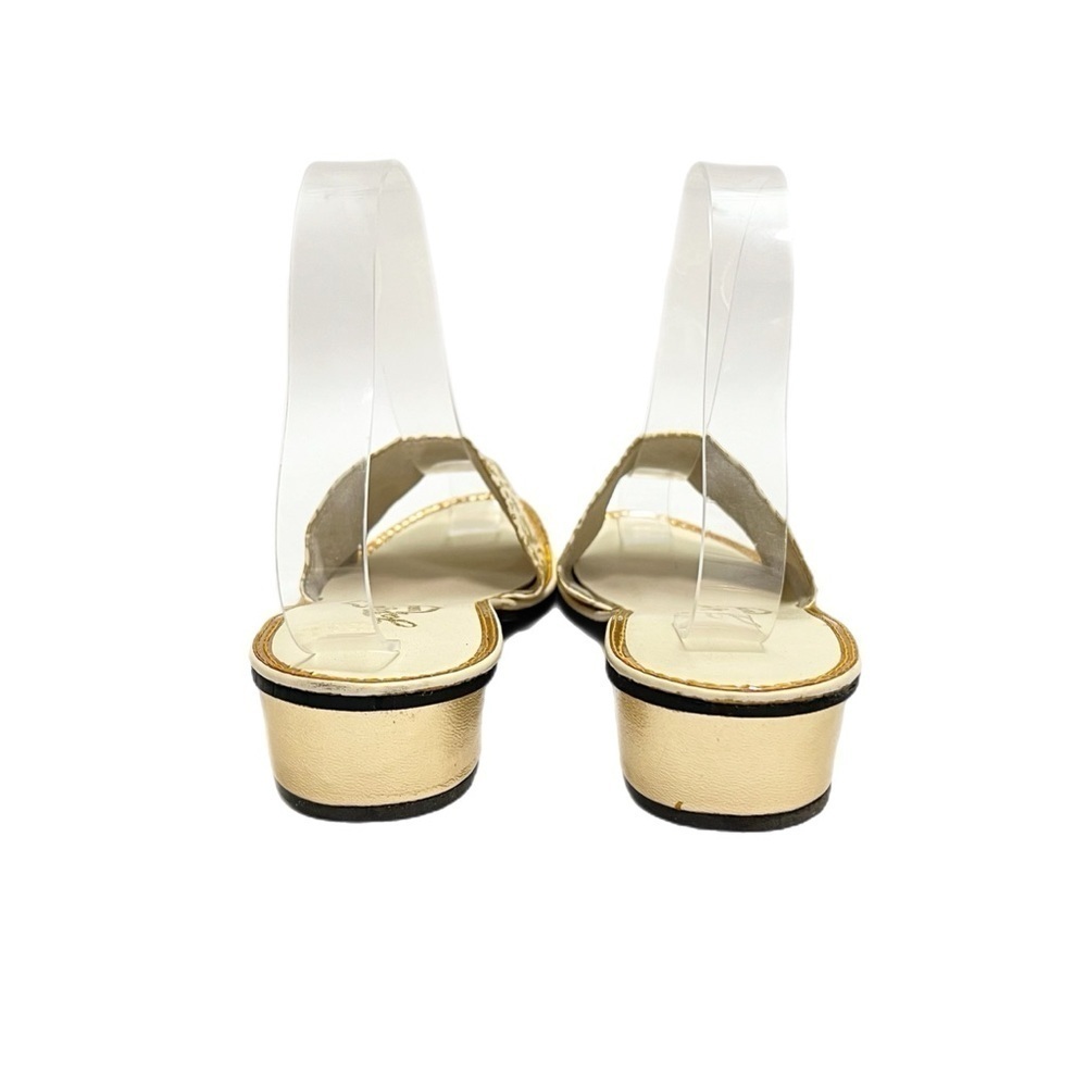 Vintage 1960s deadstock ivory vegan leather gold paisley slip on heeled sandals - Picture 7 of 8